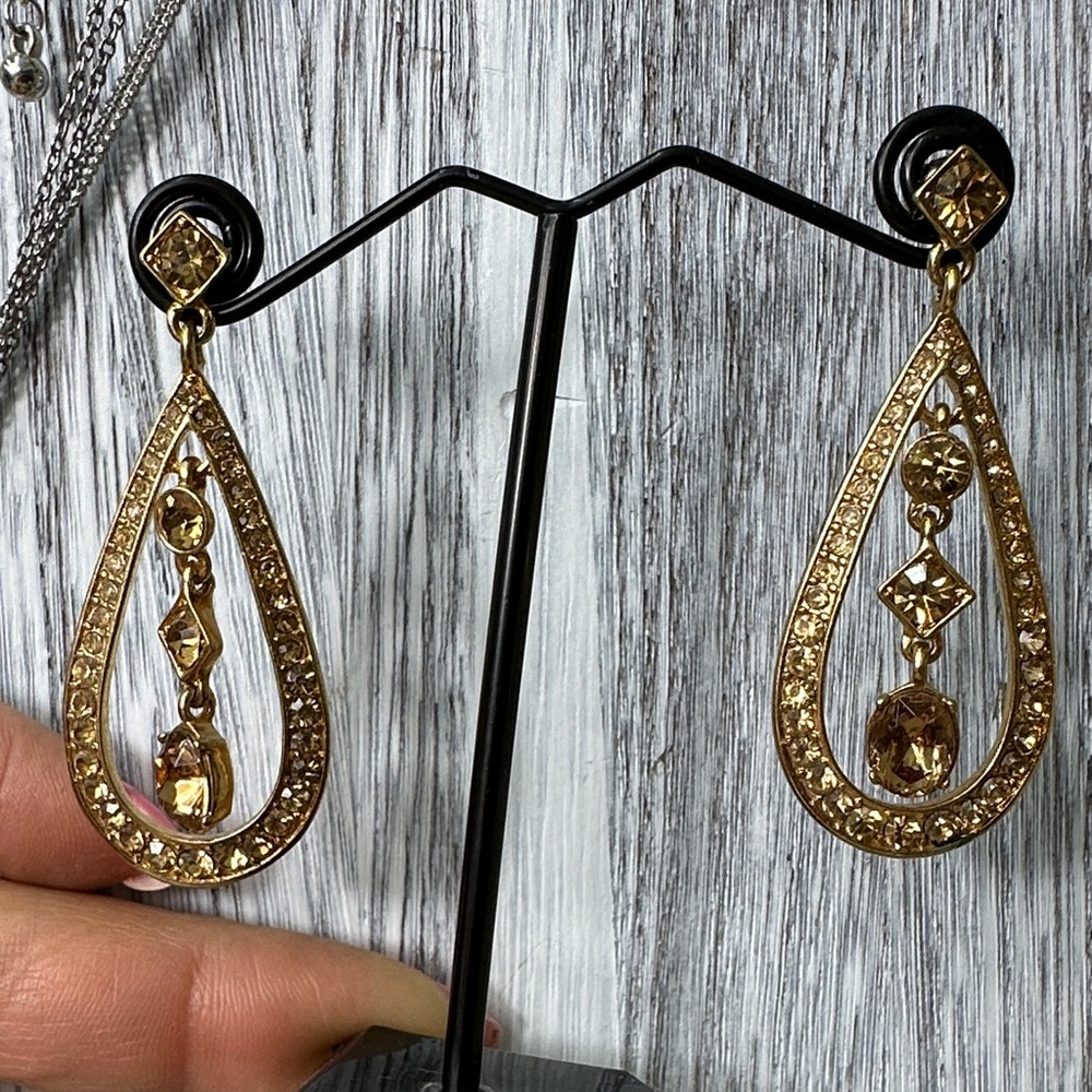 Monet Gold Teardrop Crystal Dangle Earrings - Brand Monet